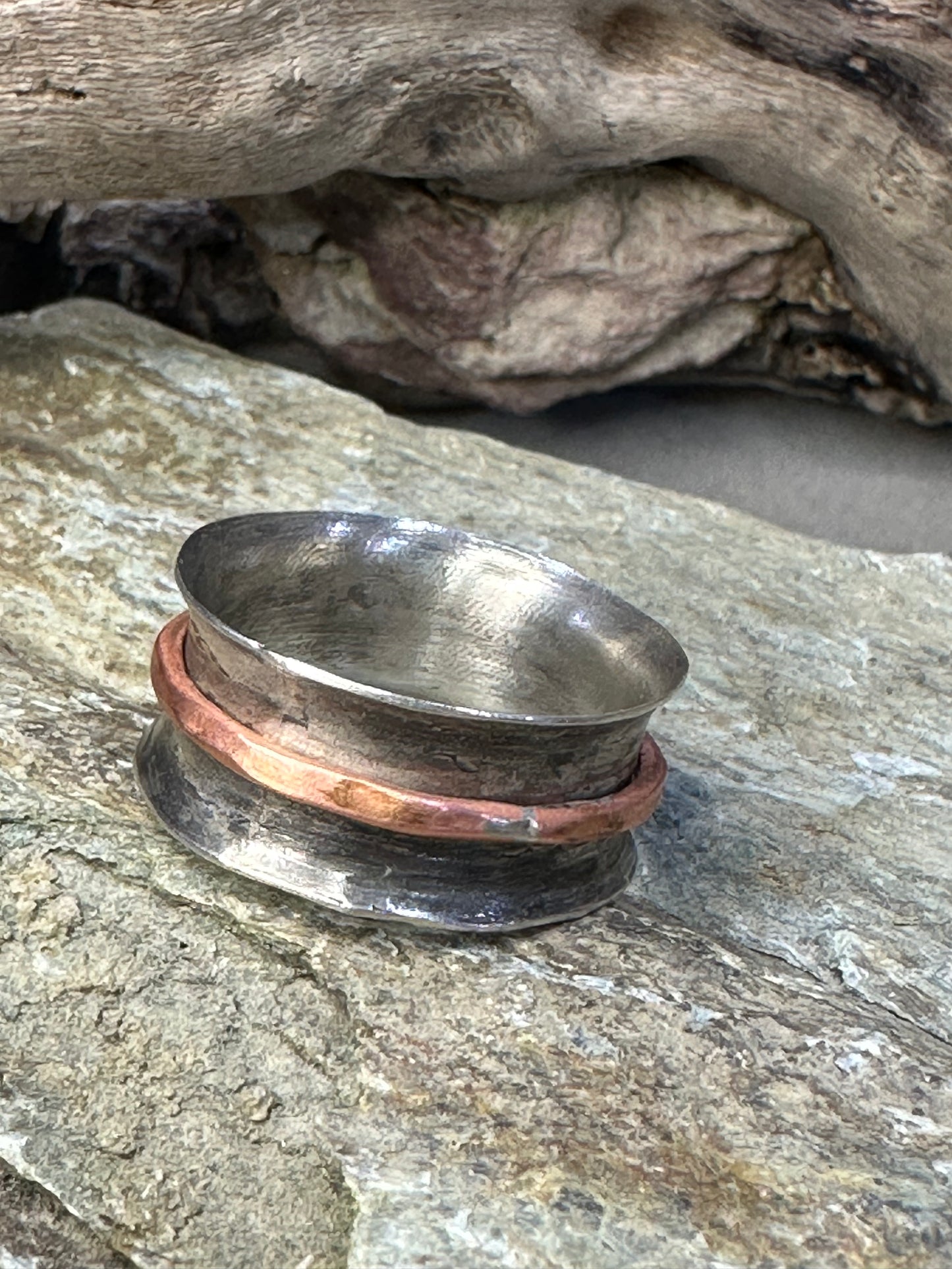 Sterling Silver and Copper band spinner ring