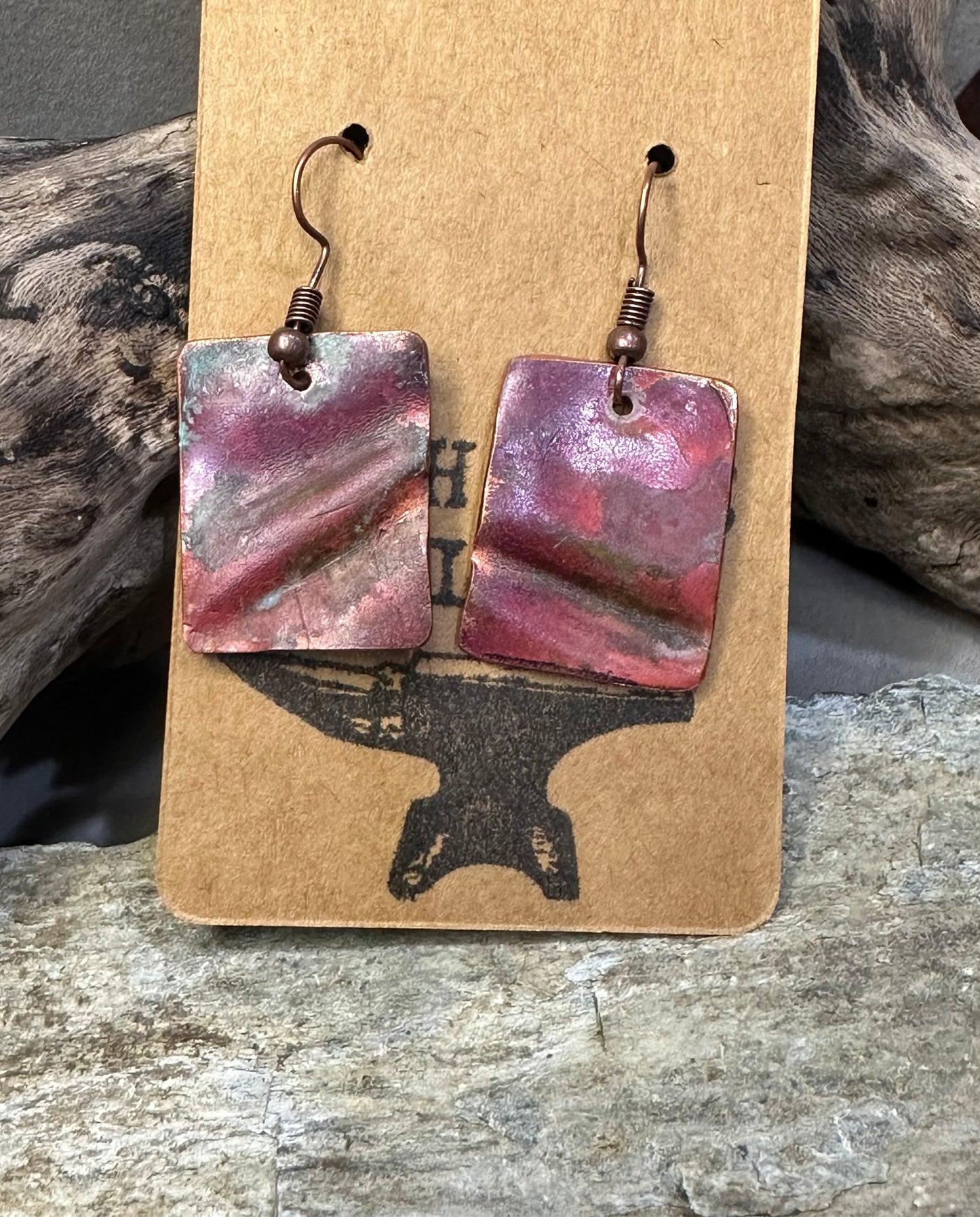 Copper Fire Torched and Fold Formed Earrings