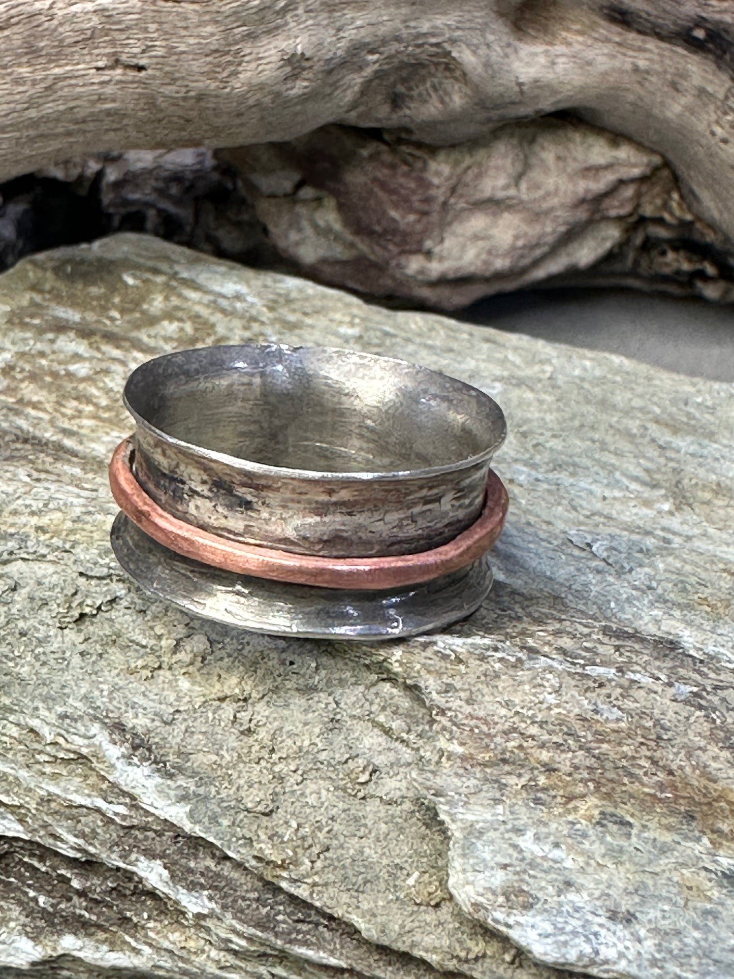 Sterling Silver and Copper band spinner ring