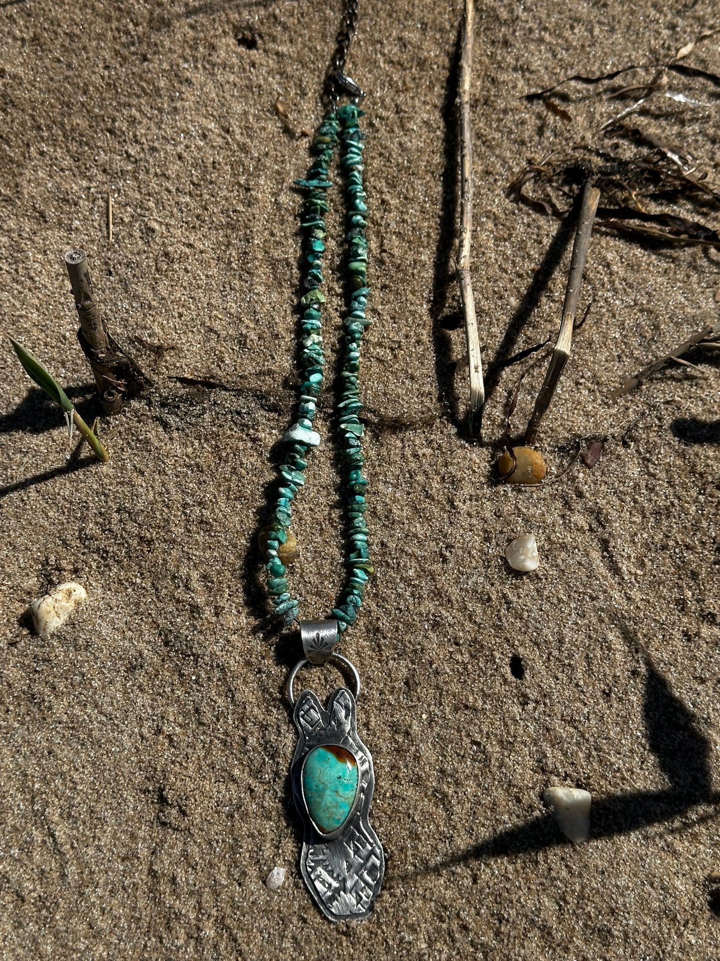Santa Fe Horse Pendant with campitos beaded necklace