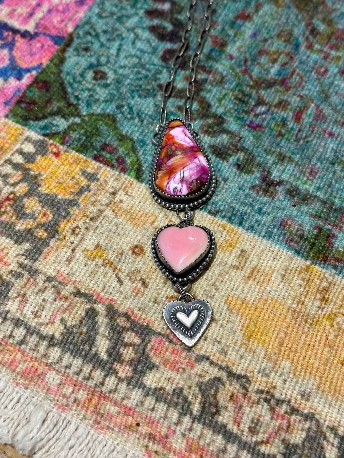 Pink spiny oyster and heart conch Necklace