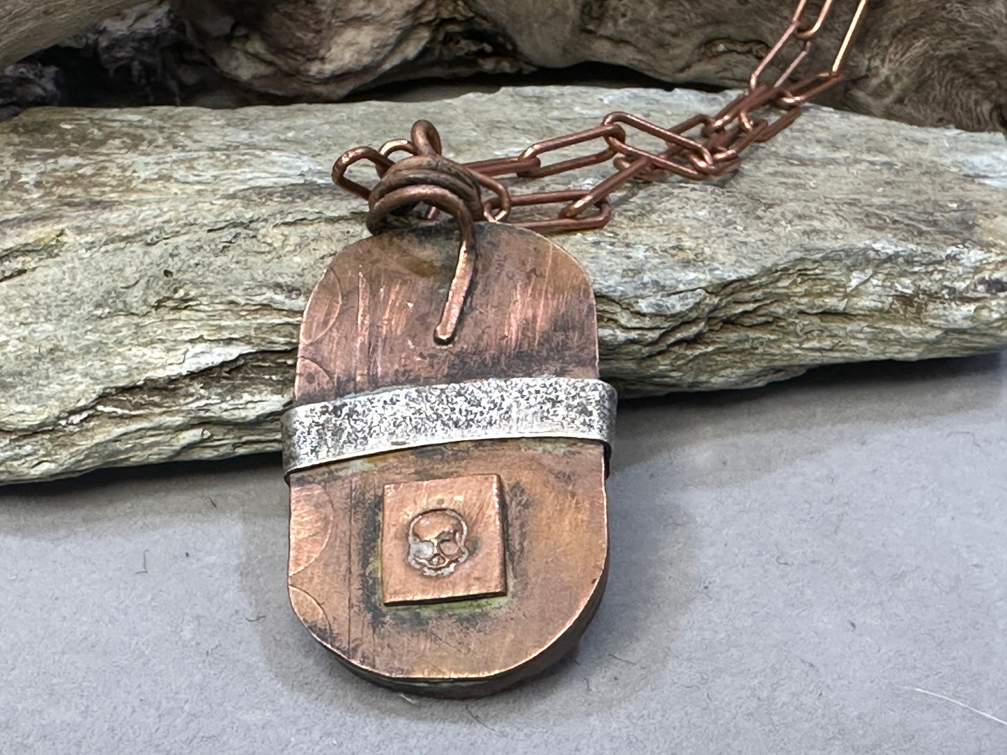 Great South Bay Shell Pendant set in copper with sterling prong