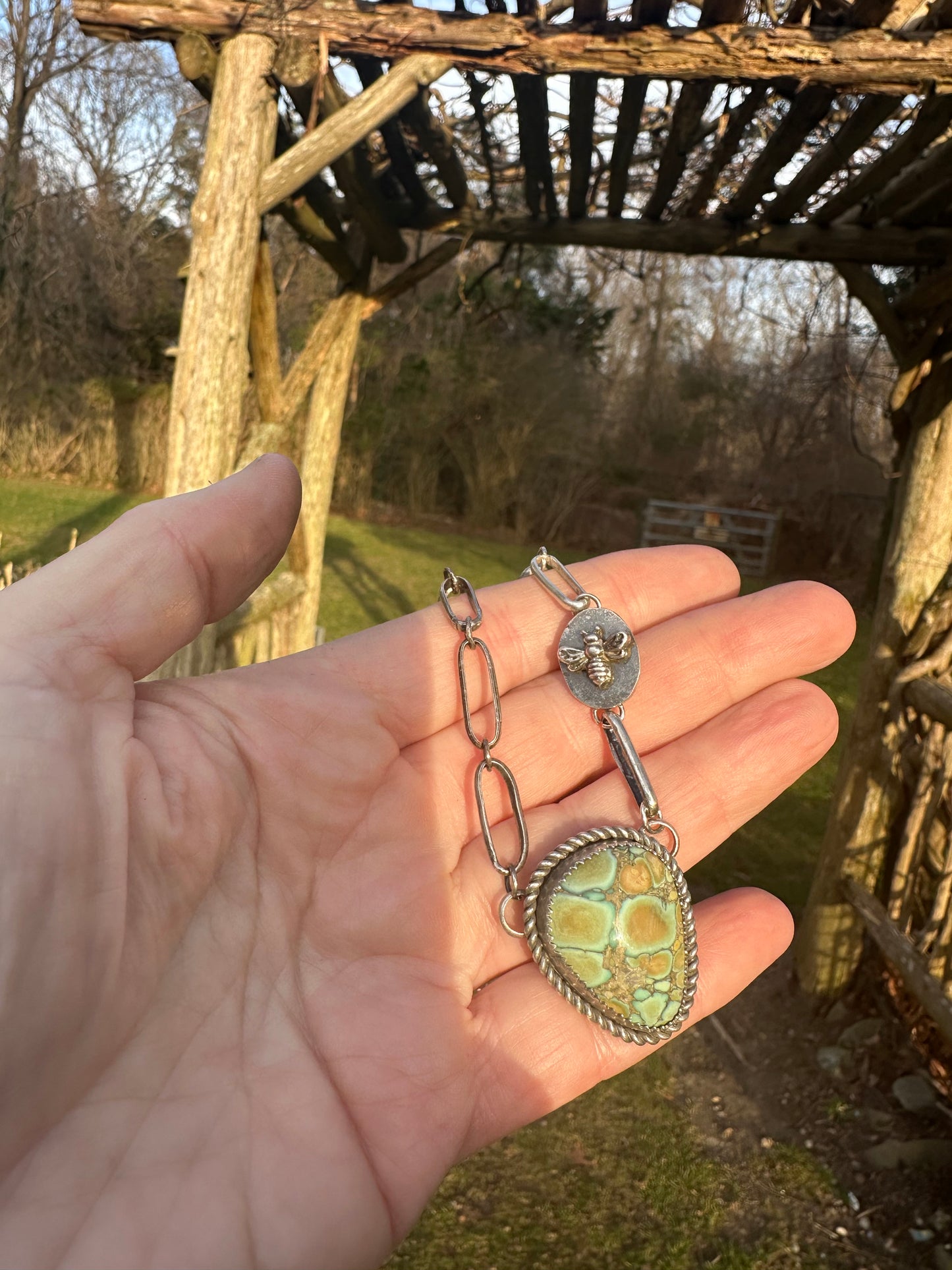 Peacock Turquoise and handmade link chain