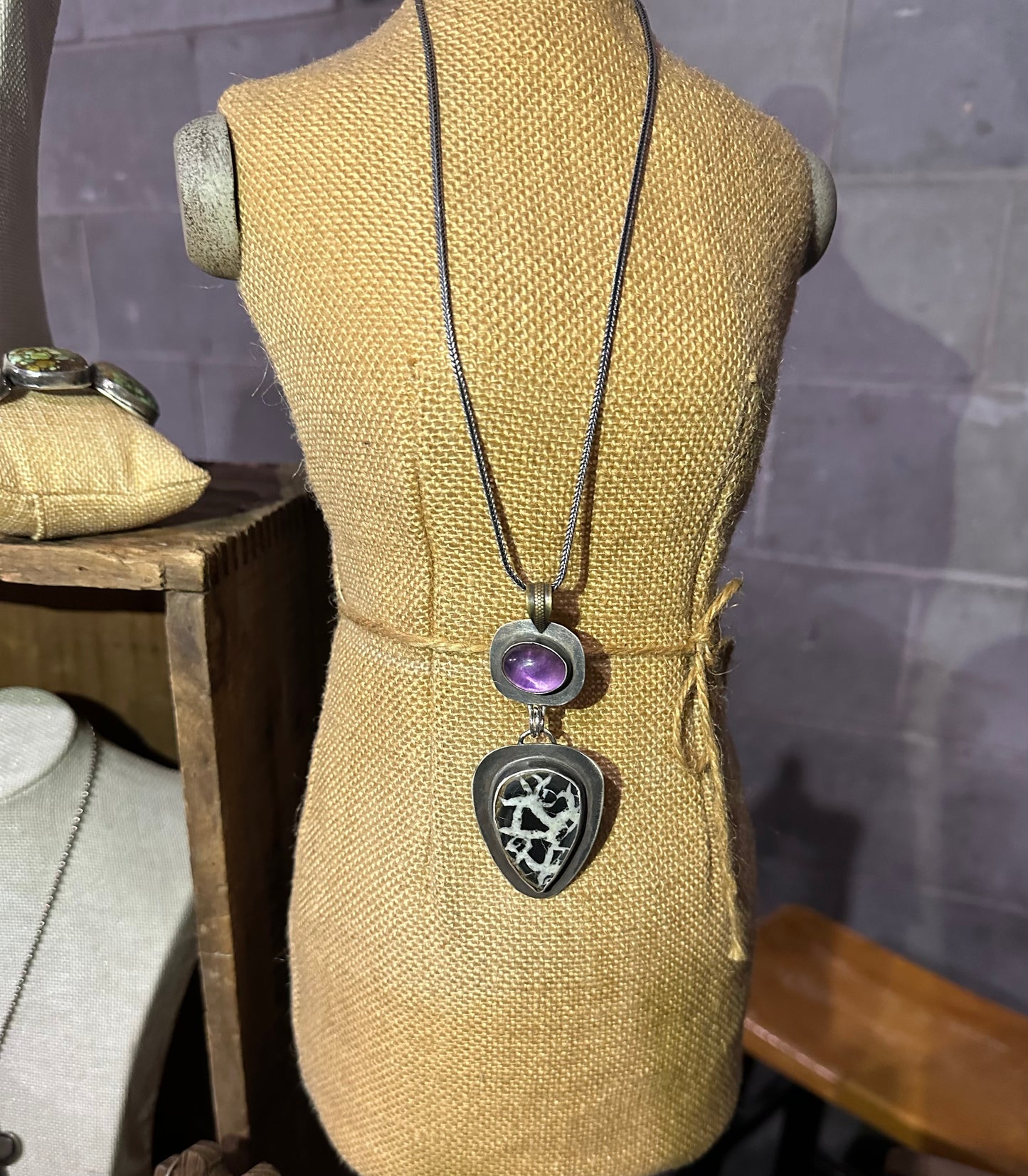Amethyst and Septarian Nodule Pendant