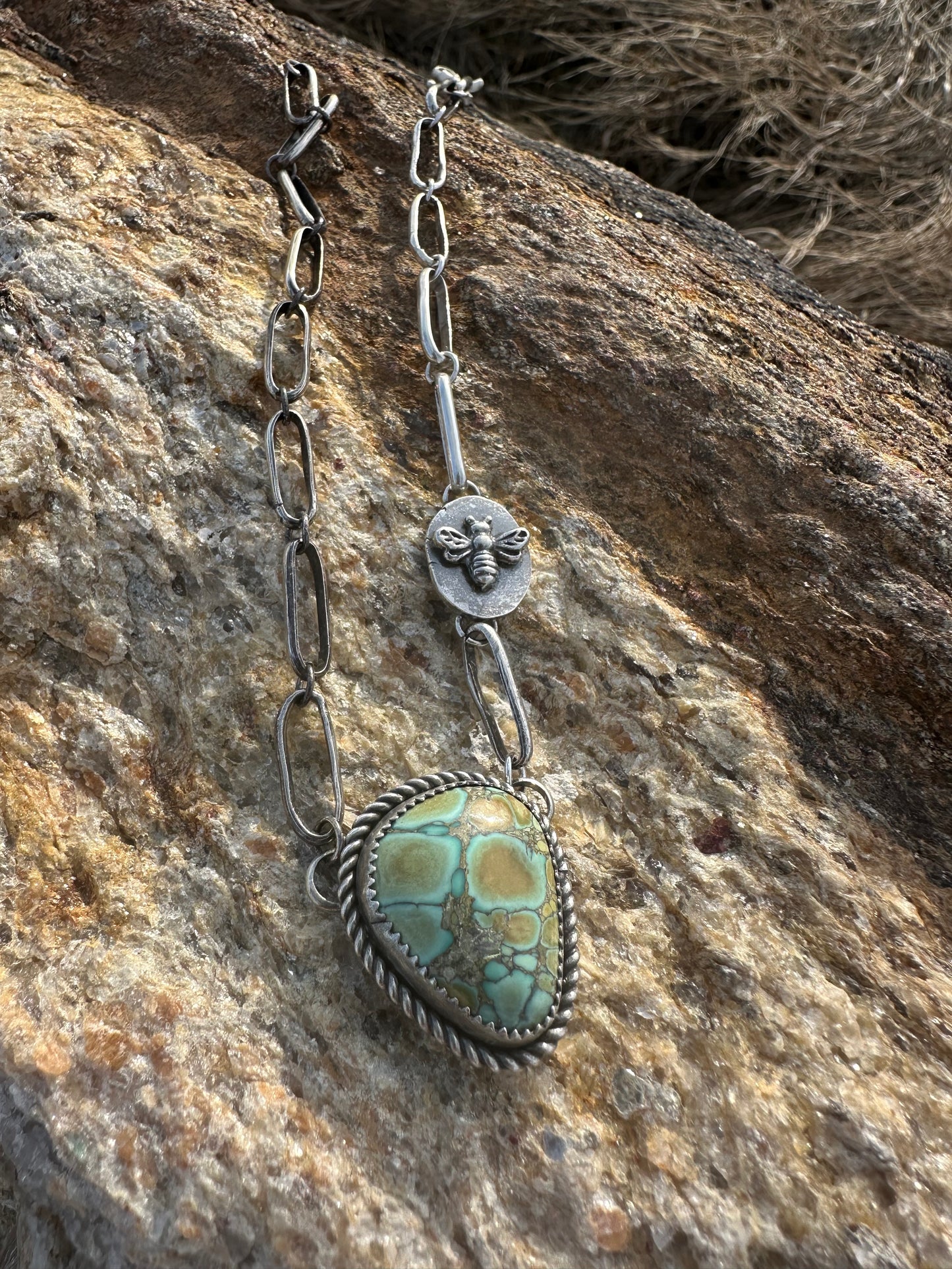 Peacock Turquoise and handmade link chain