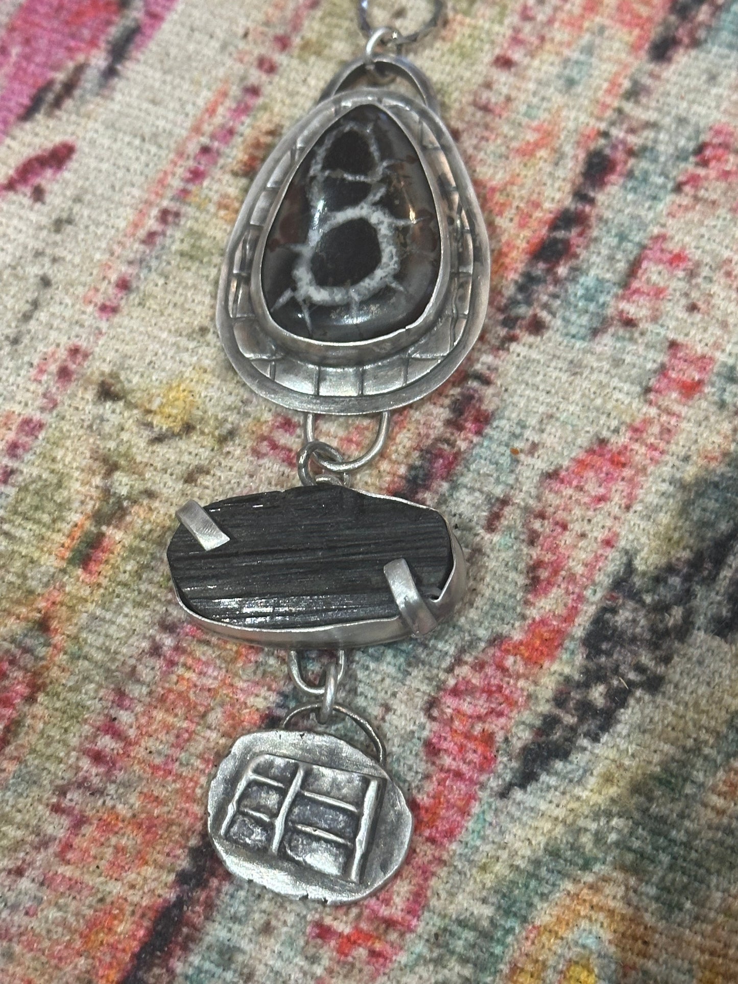 Septarian Nodule and Black Tourmaline necklace