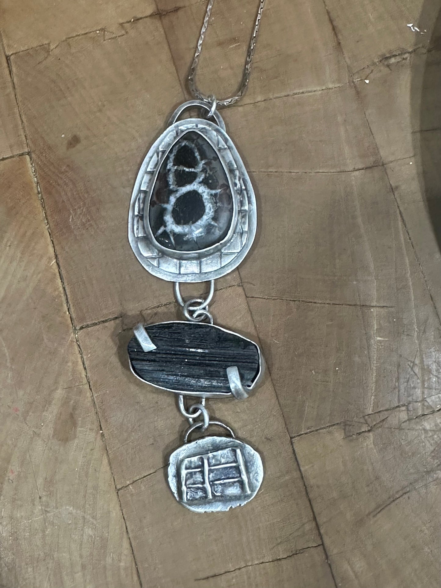 Septarian Nodule and Black Tourmaline necklace