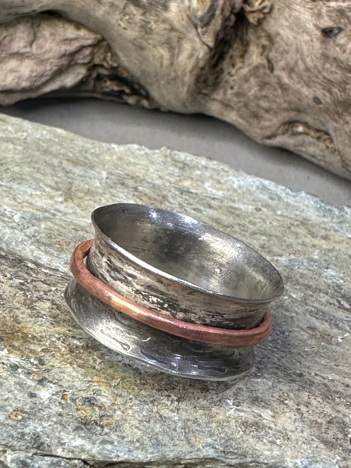 Sterling Silver and Copper band spinner ring