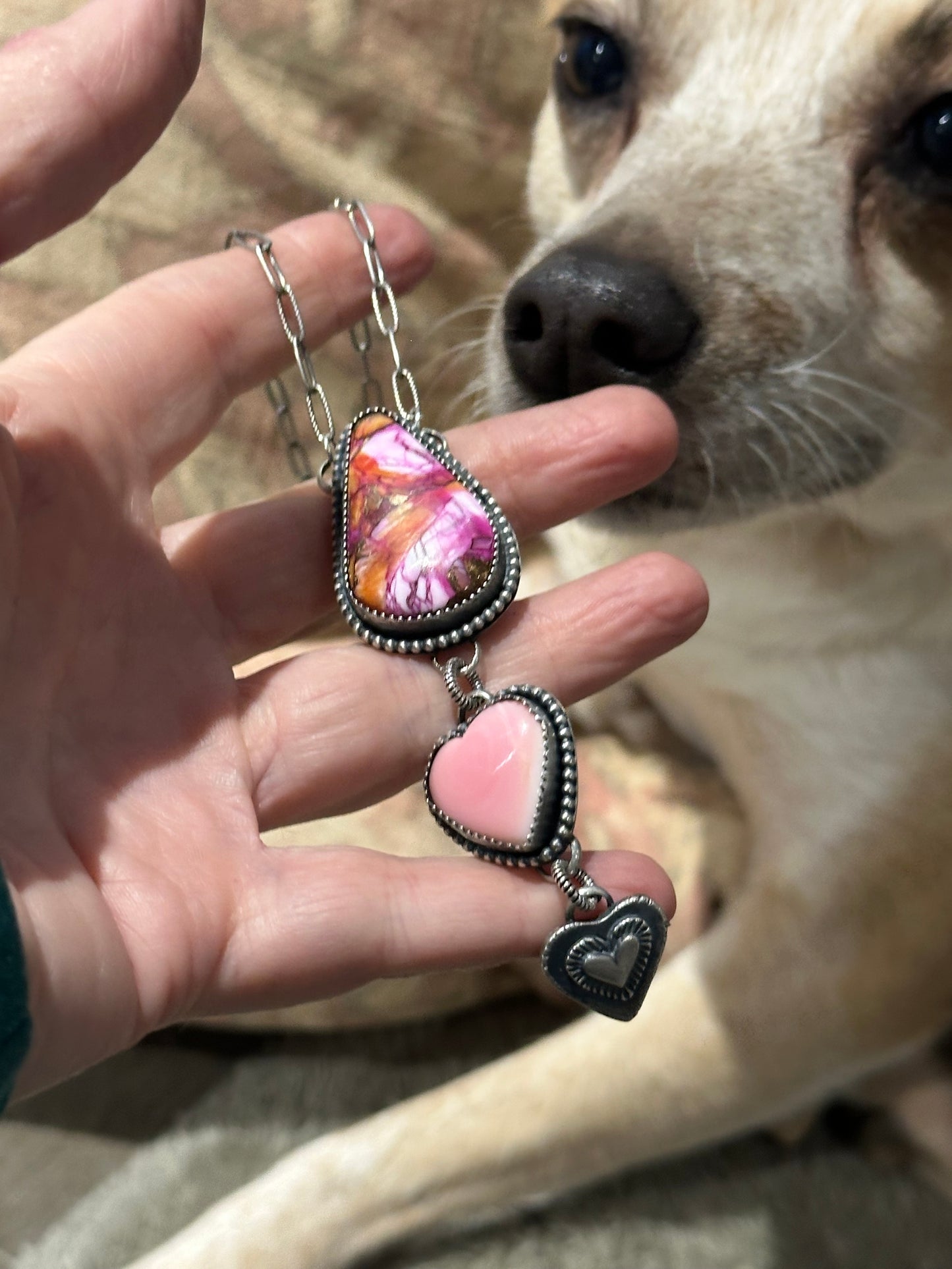 Pink spiny oyster and heart conch Necklace
