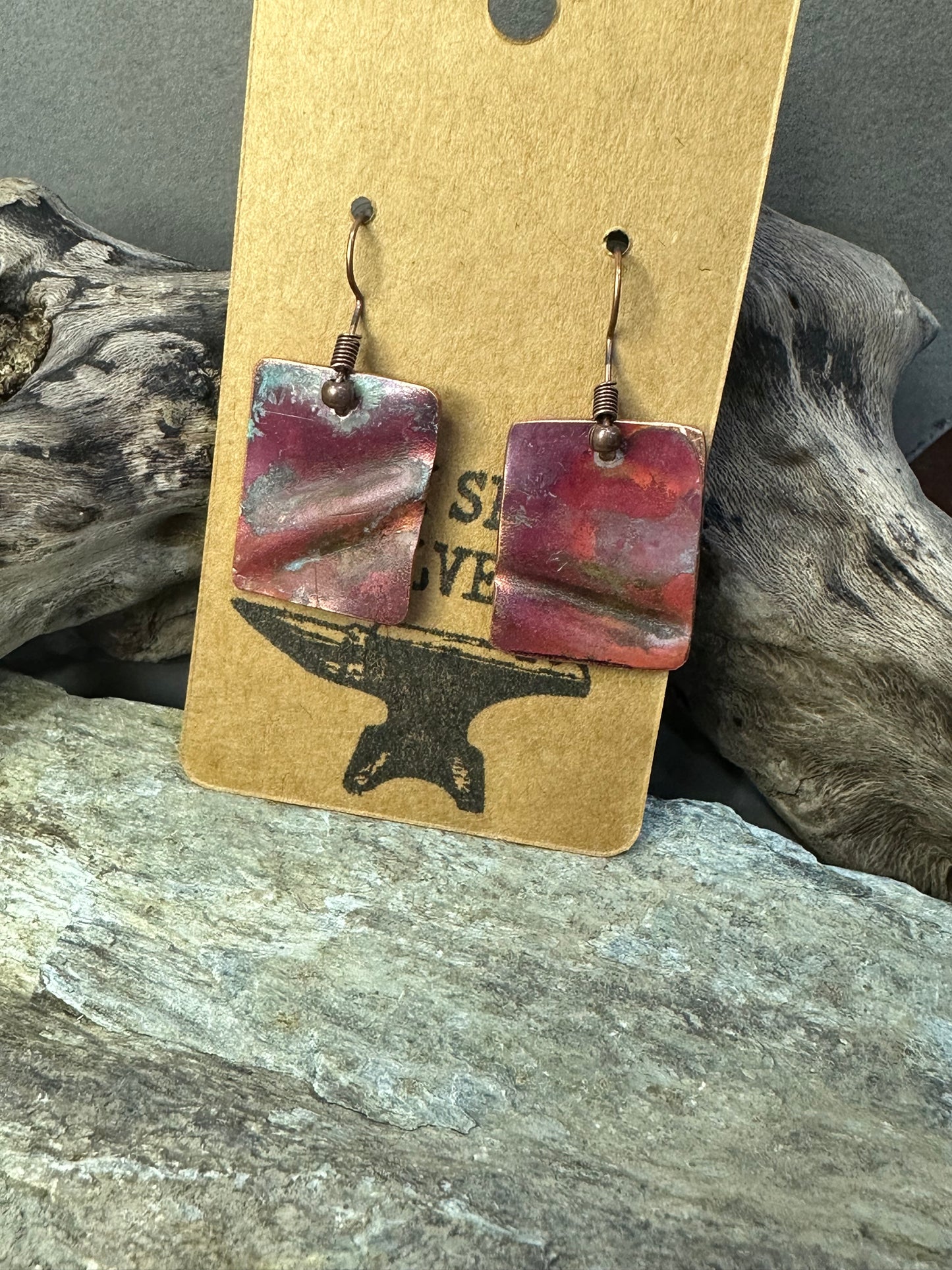 Copper Fire Torched and Fold Formed Earrings