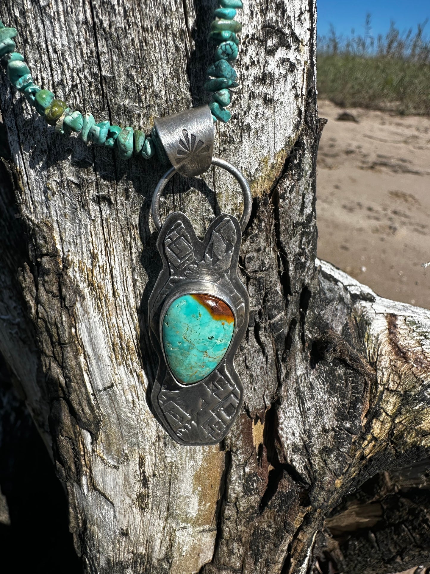 Santa Fe Horse Pendant with campitos beaded necklace