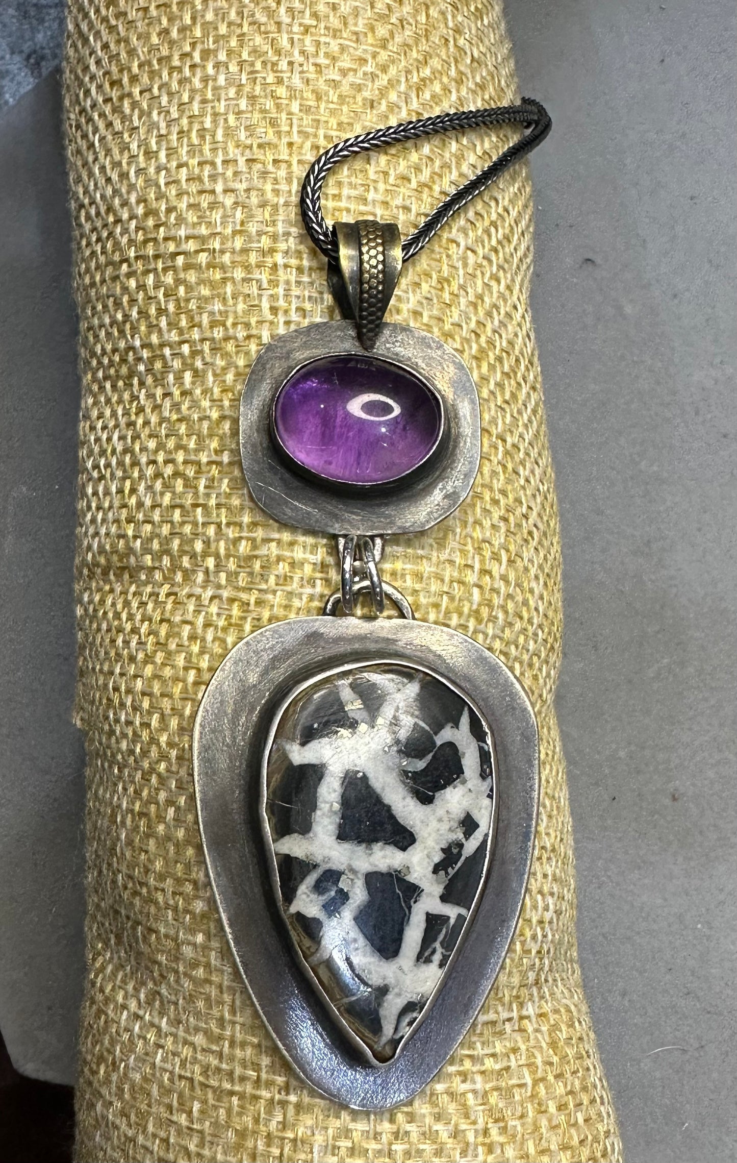 Amethyst and Septarian Nodule Pendant