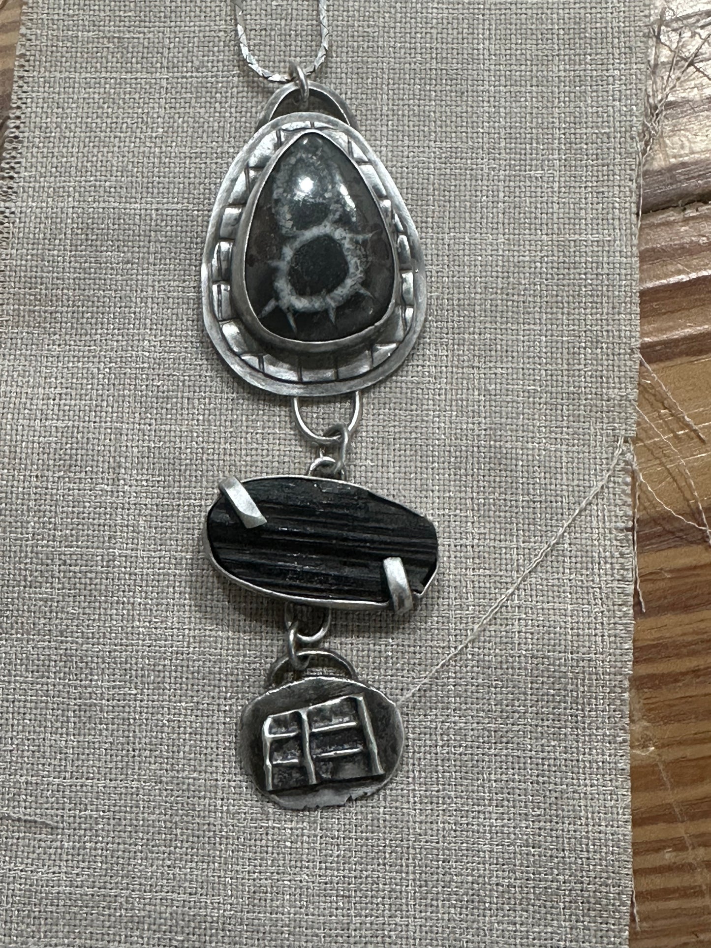 Septarian Nodule and Black Tourmaline necklace