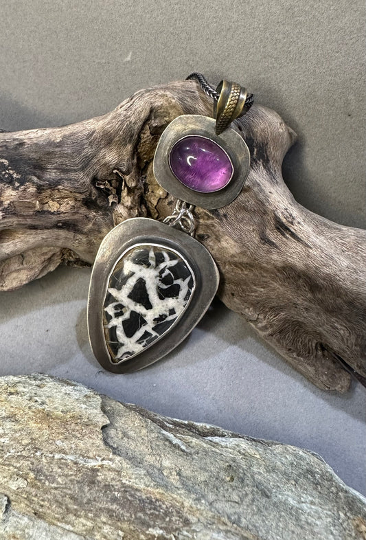 Amethyst and Septarian Nodule Pendant