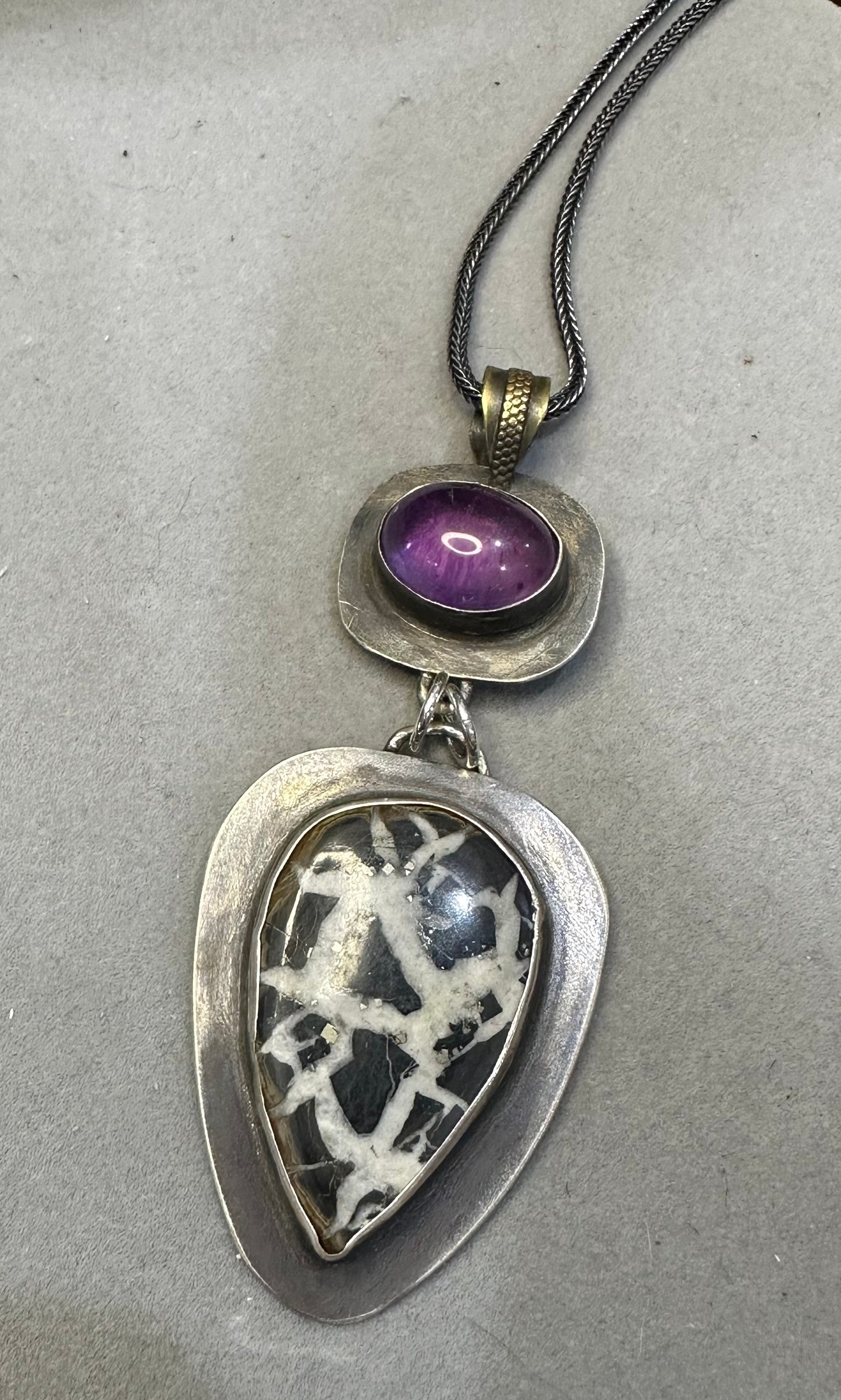 Amethyst and Septarian Nodule Pendant