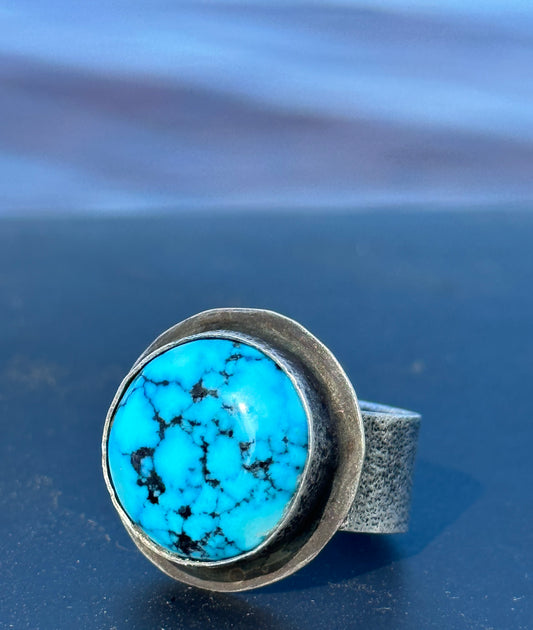 Kingman Black Web Turquoise Ring