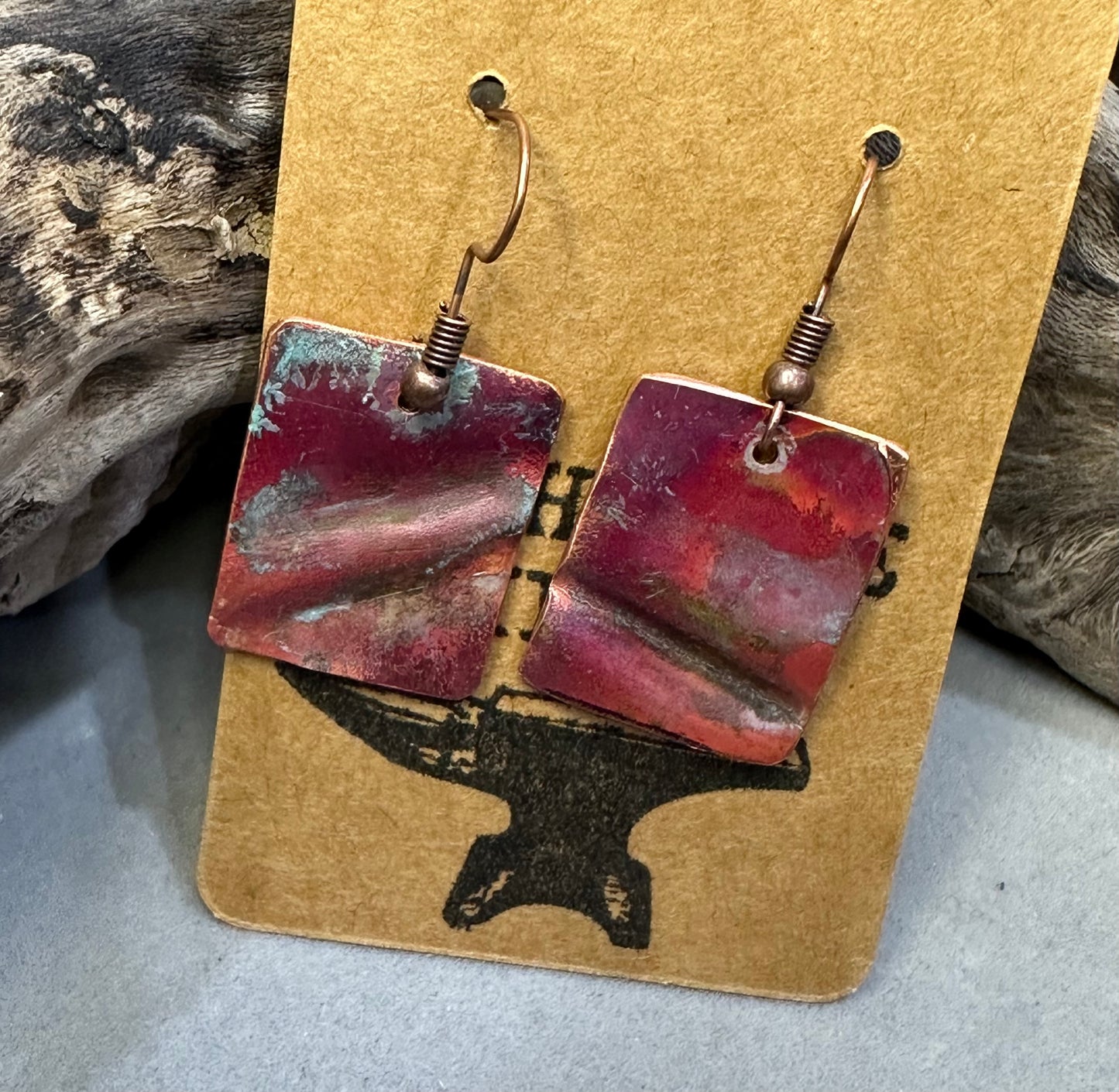 Copper Fire Torched and Fold Formed Earrings