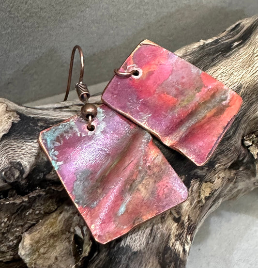Copper Fire Torched and Fold Formed Earrings
