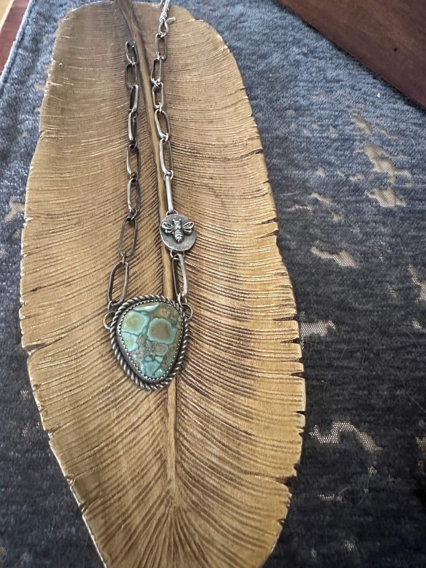 Peacock Turquoise and handmade link chain
