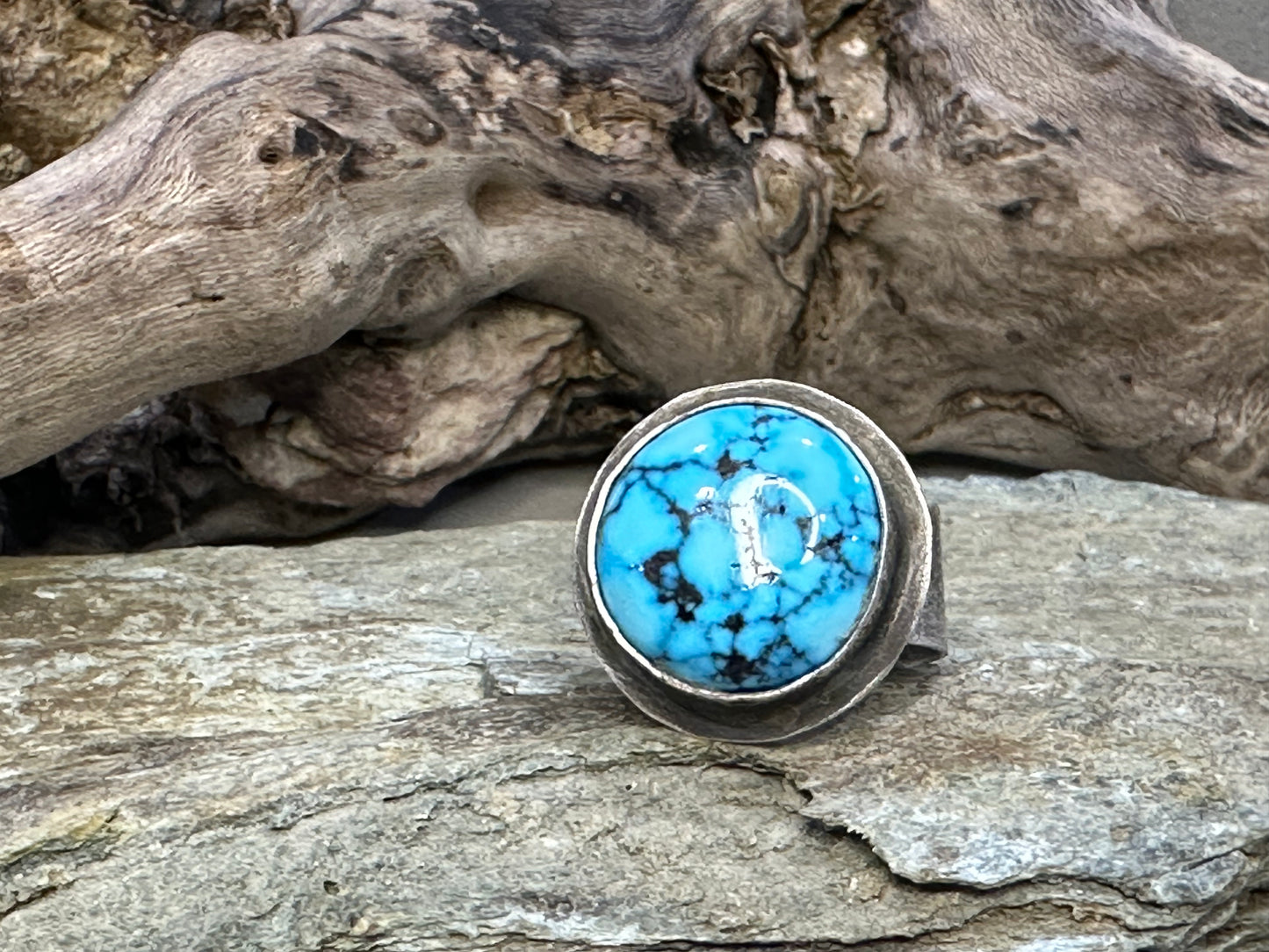 Kingman Black Web Turquoise Ring