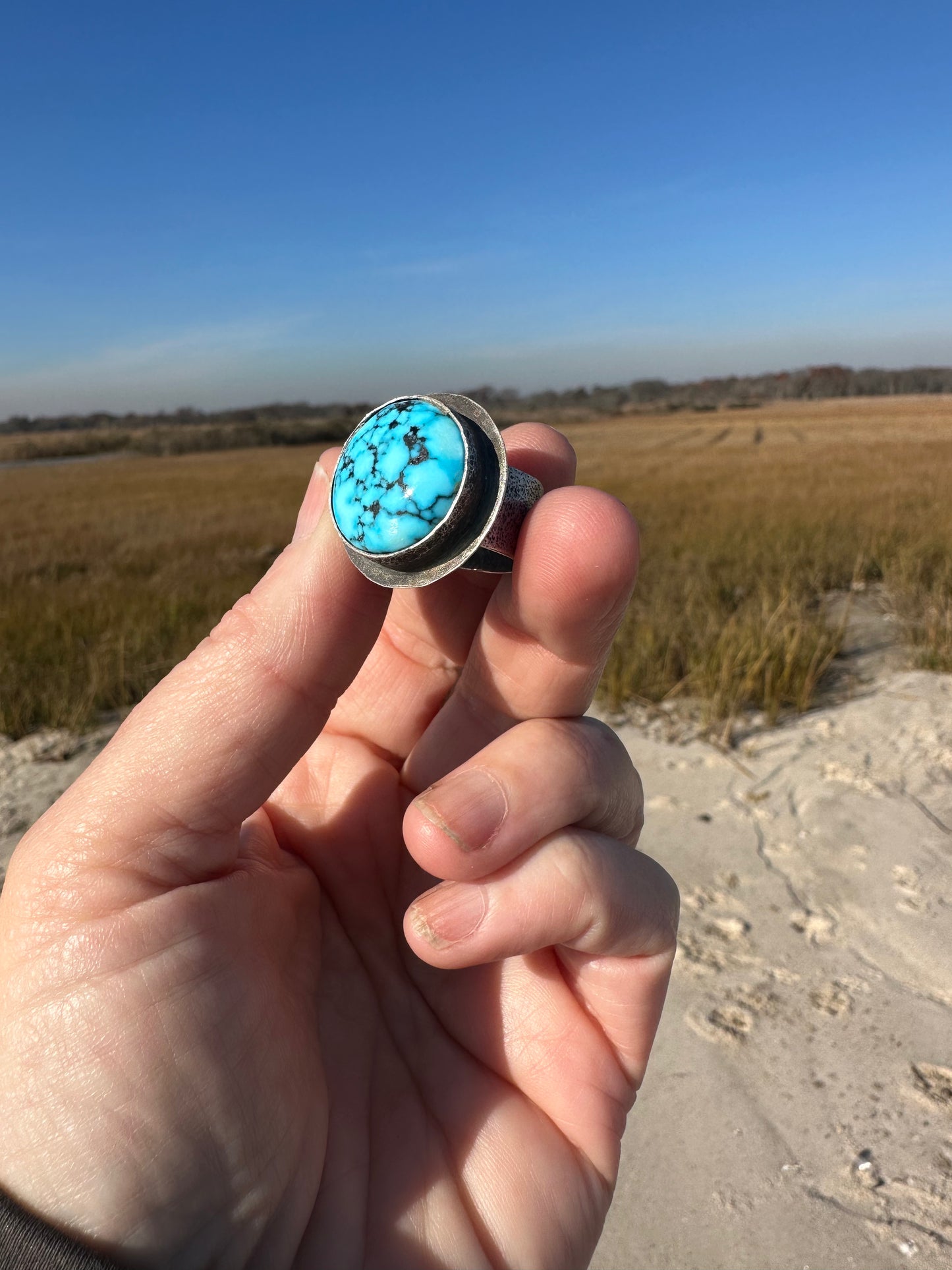 Kingman Black Web Turquoise Ring